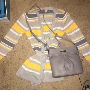 yellow white and gray banana republic cardigan